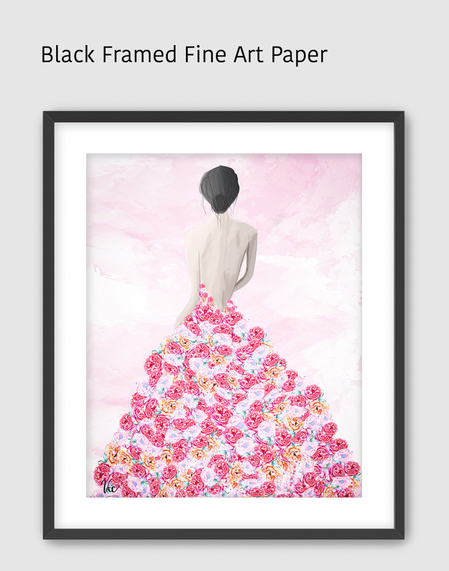 Enchanting Rose Dress Girl Painting | Unique Floral Wall Art