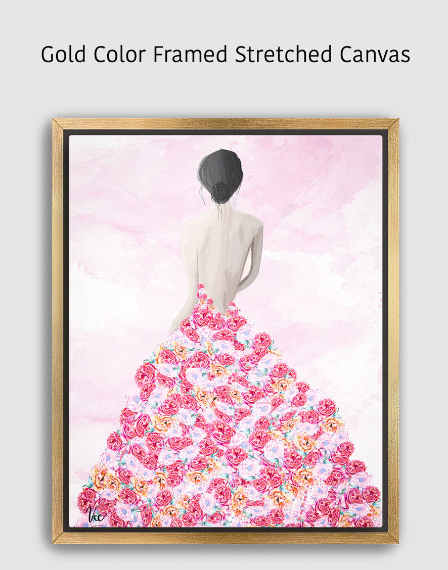 Enchanting Rose Dress Girl Painting | Unique Floral Wall Art