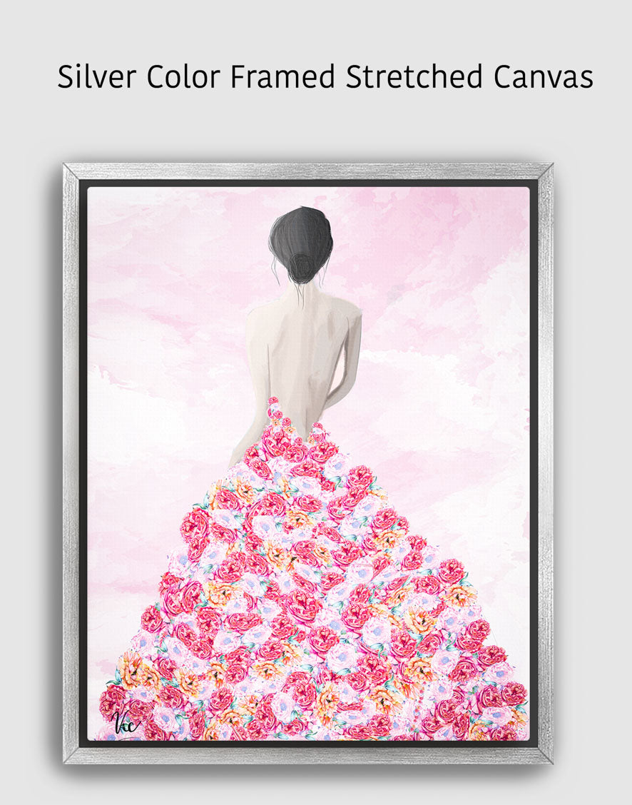 Enchanting Rose Dress Girl Painting | Unique Floral Wall Art