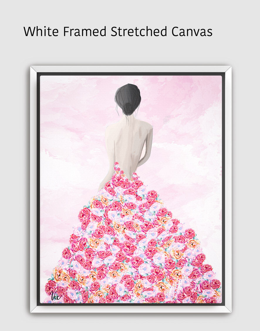 Enchanting Rose Dress Girl Painting | Unique Floral Wall Art
