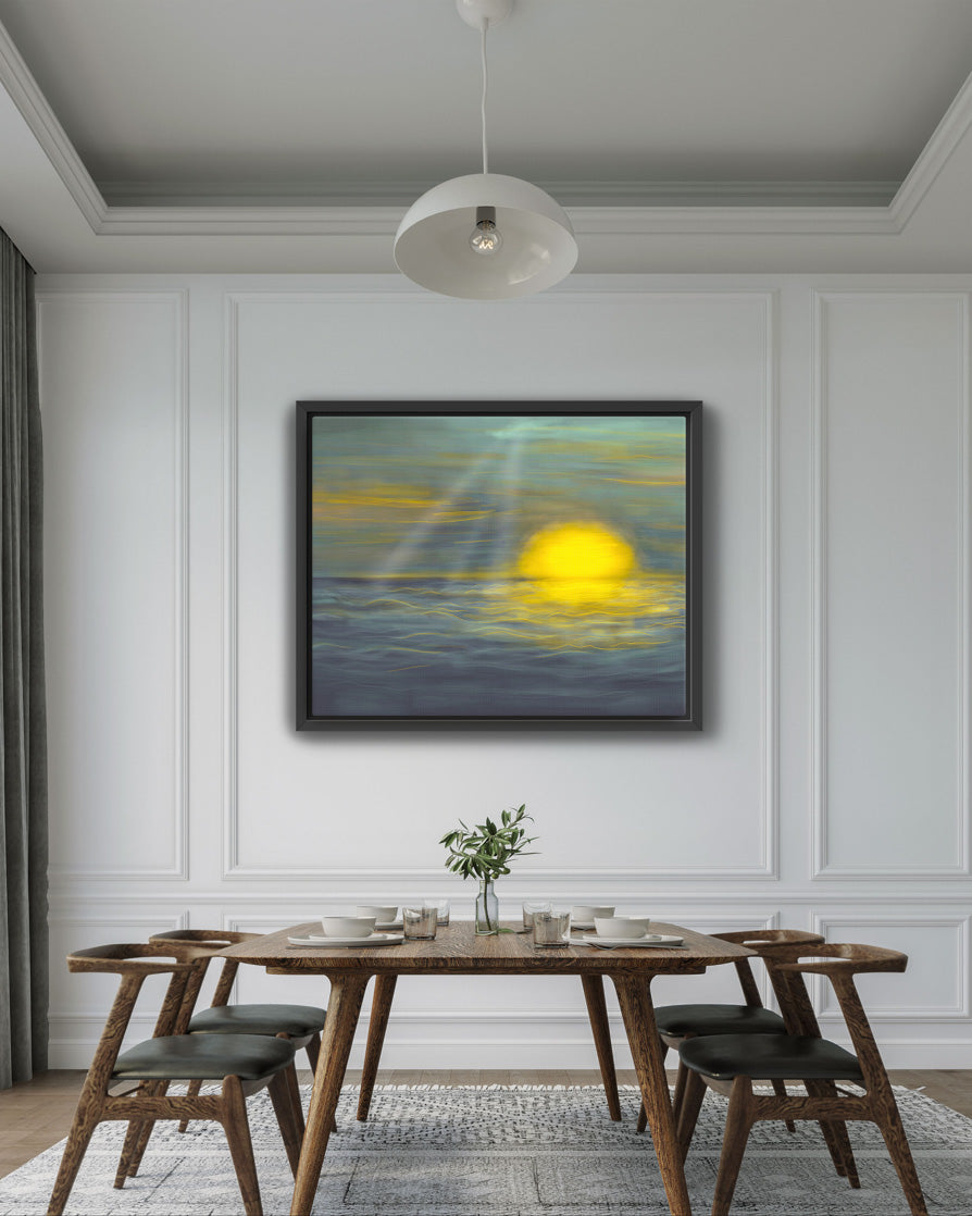 Dark Night Sunset Over Ocean - Modern Abstract Wall Art Painting for Home Décor
