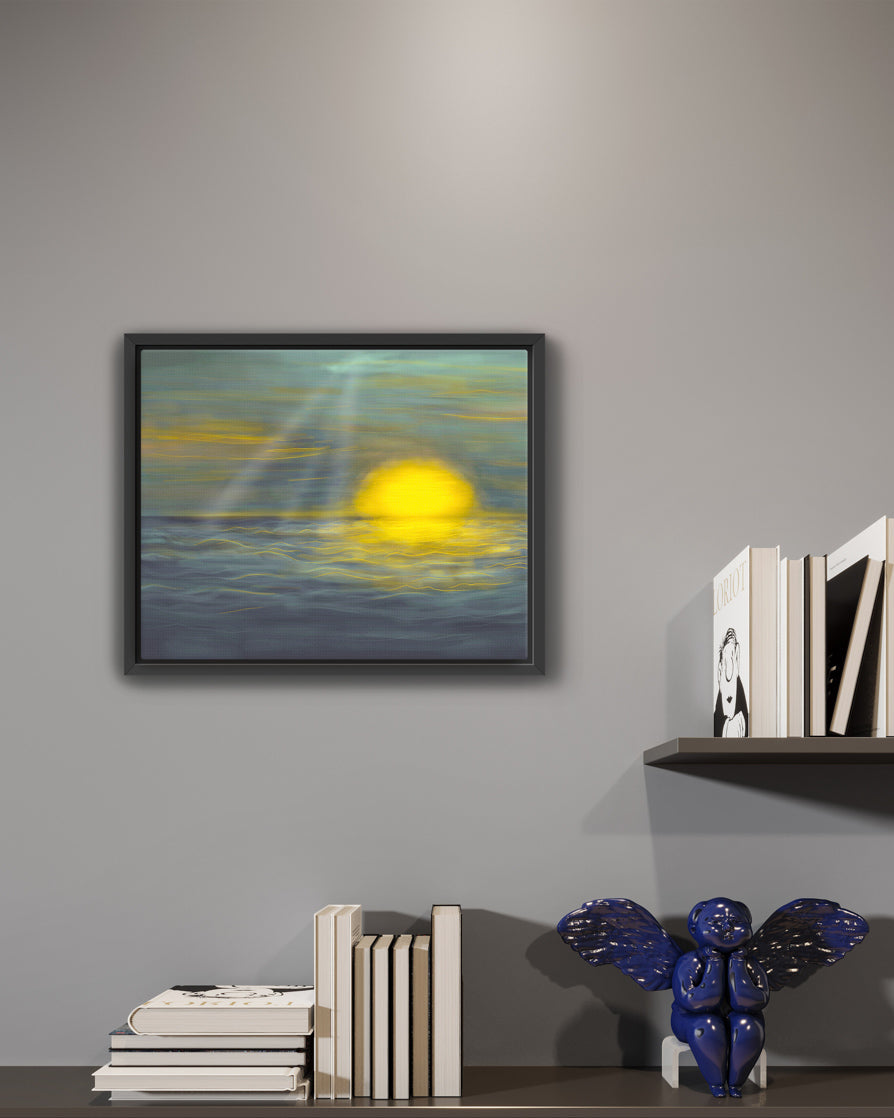 Dark Night Sunset Over Ocean - Modern Abstract Wall Art Painting for Home Décor
