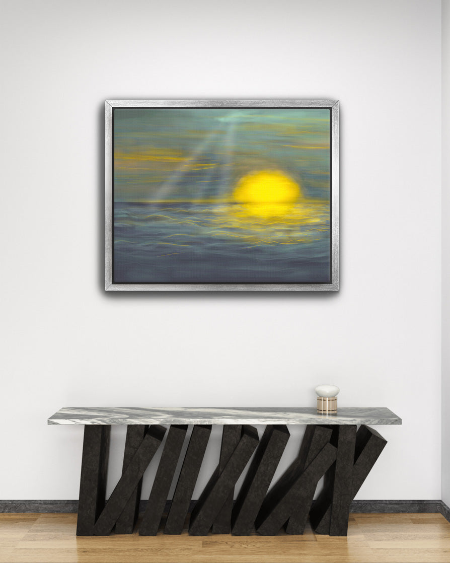 Dark Night Sunset Over Ocean - Modern Abstract Wall Art Painting for Home Décor