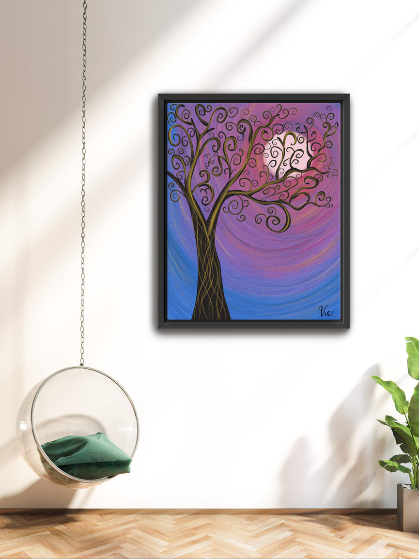 Colorful Vibrant Abstract Tree with Moon Painting for Home Décor