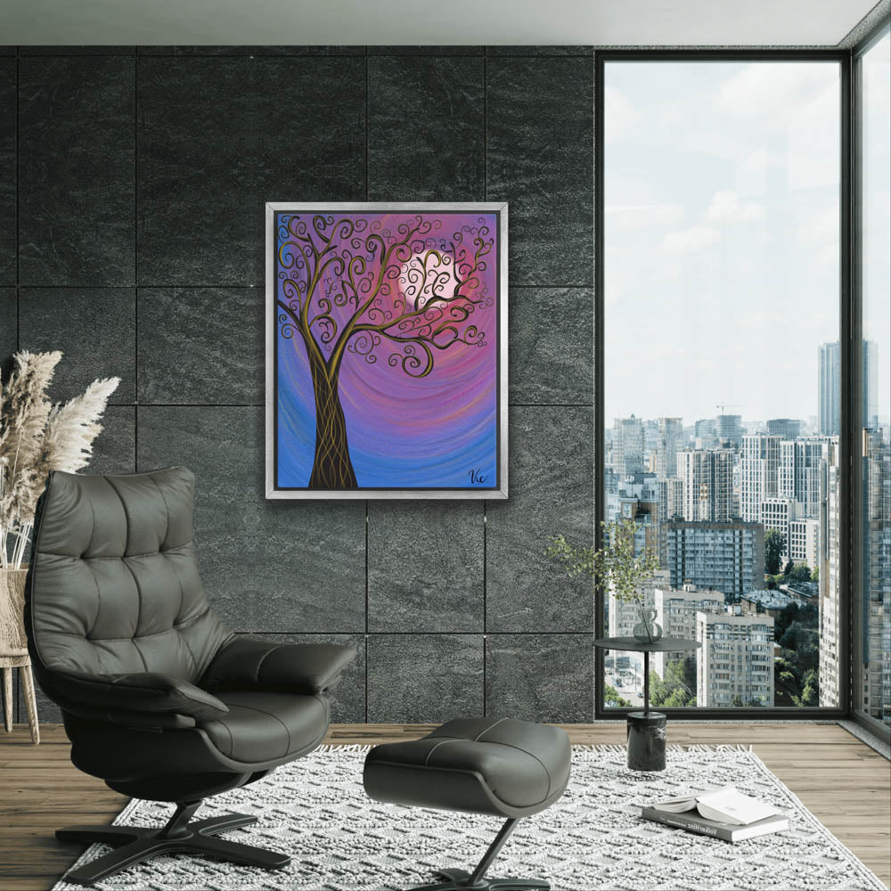 Colorful Vibrant Abstract Tree with Moon Painting for Home Décor