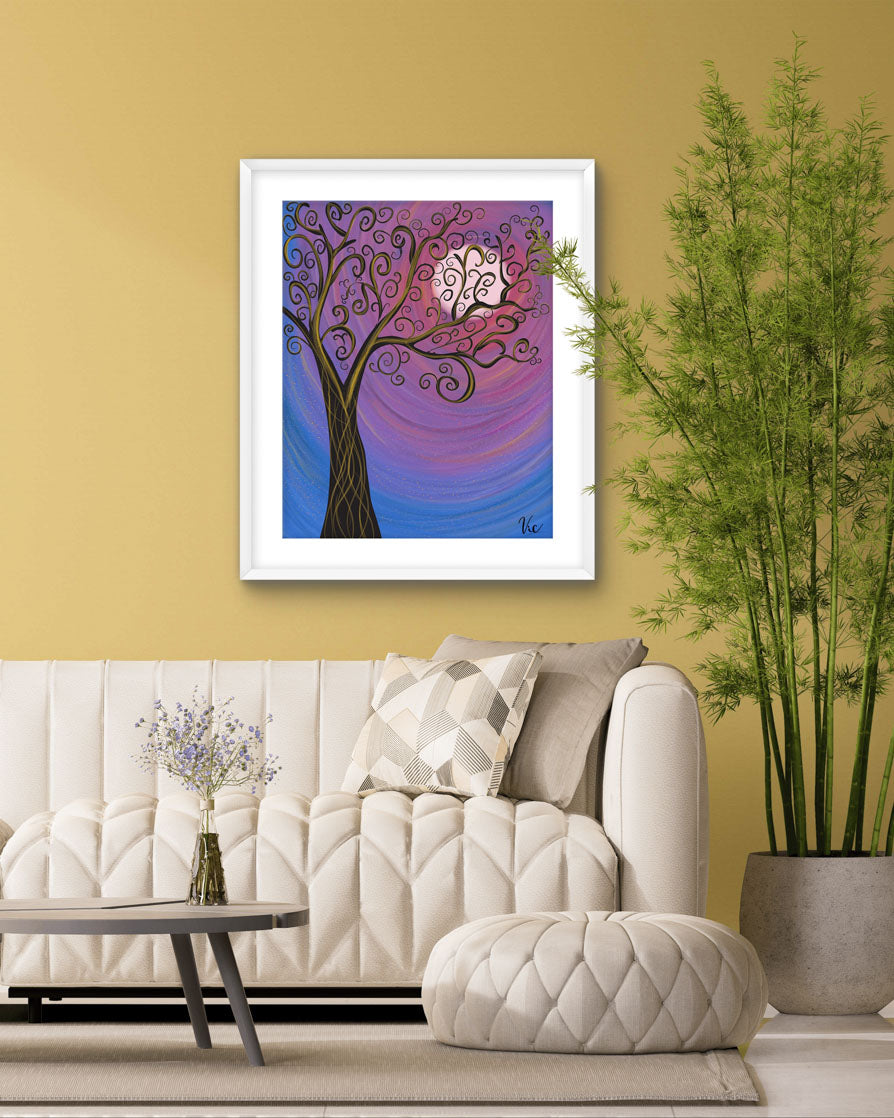 Colorful Vibrant Abstract Tree with Moon Painting for Home Décor