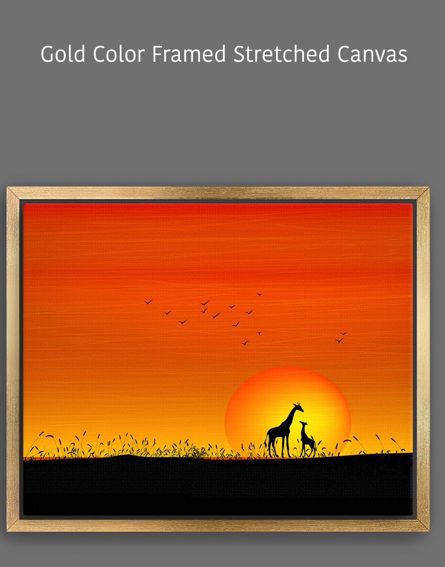Giraffes at Orange Sunset Painting - Stunning Wildlife & Sunset Art