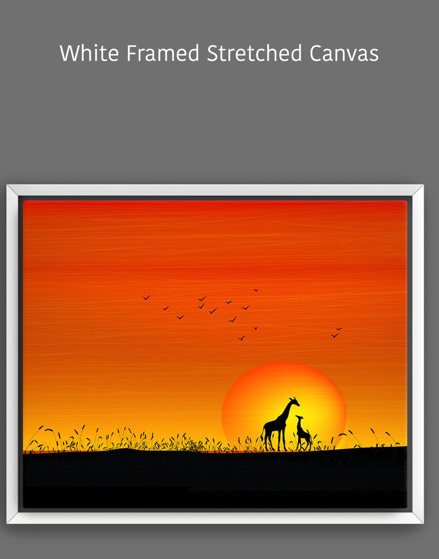 Giraffes at Orange Sunset Painting - Stunning Wildlife & Sunset Art