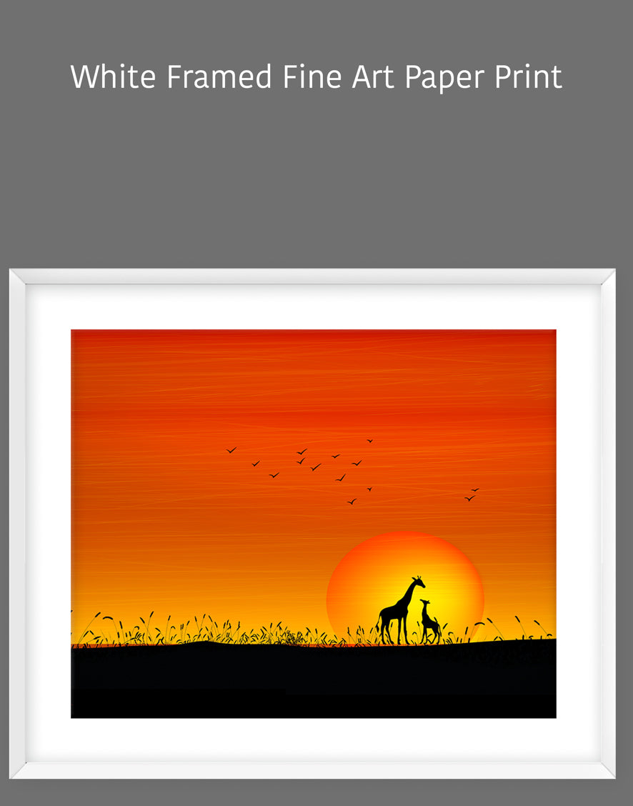Giraffes at Orange Sunset Painting - Stunning Wildlife & Sunset Art