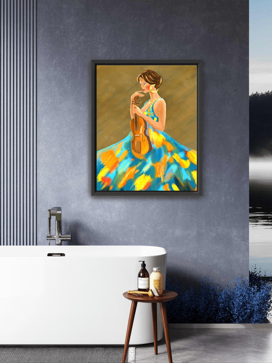 Girl Holding a Violin Artwork - Elegant Musical Art