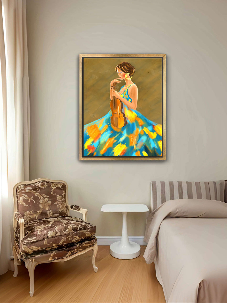 Girl Holding a Violin Artwork - Elegant Musical Art