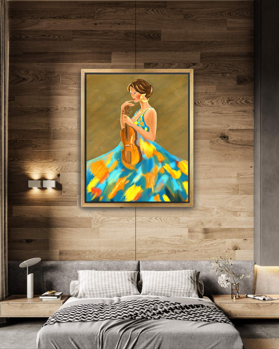 Girl Holding a Violin Artwork - Elegant Musical Art