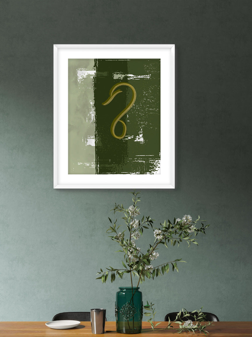 Abstract Modern Green and Gold Minimalistic Artwork