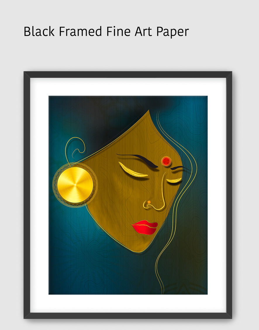 Golden Metallic Girl Portrait | Luxurious Wall Art | Original Painting