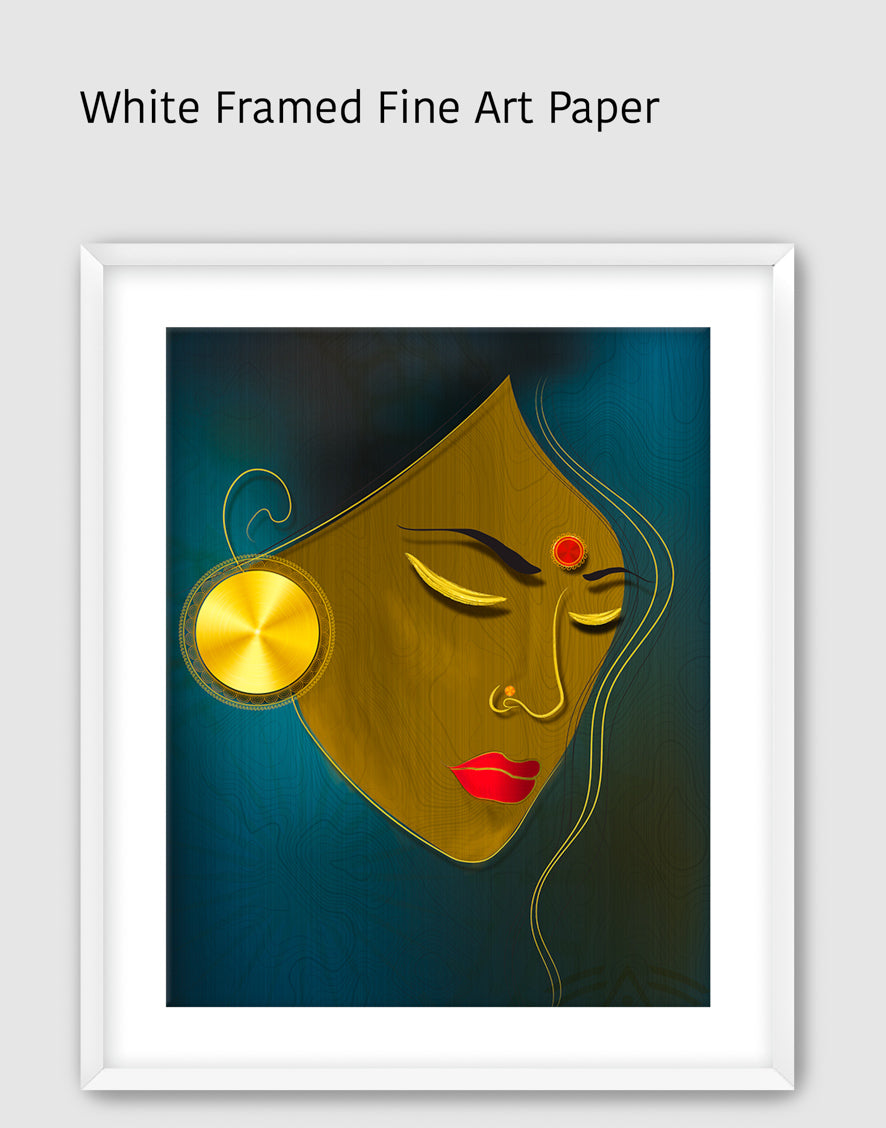 Golden Metallic Girl Portrait | Luxurious Wall Art | Original Painting