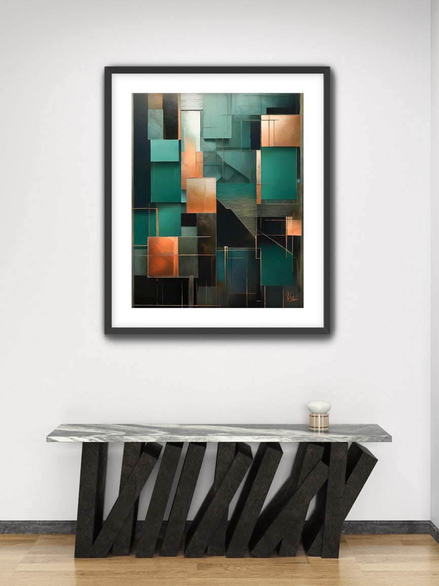Contemporary Abstract Green Geometric Painting