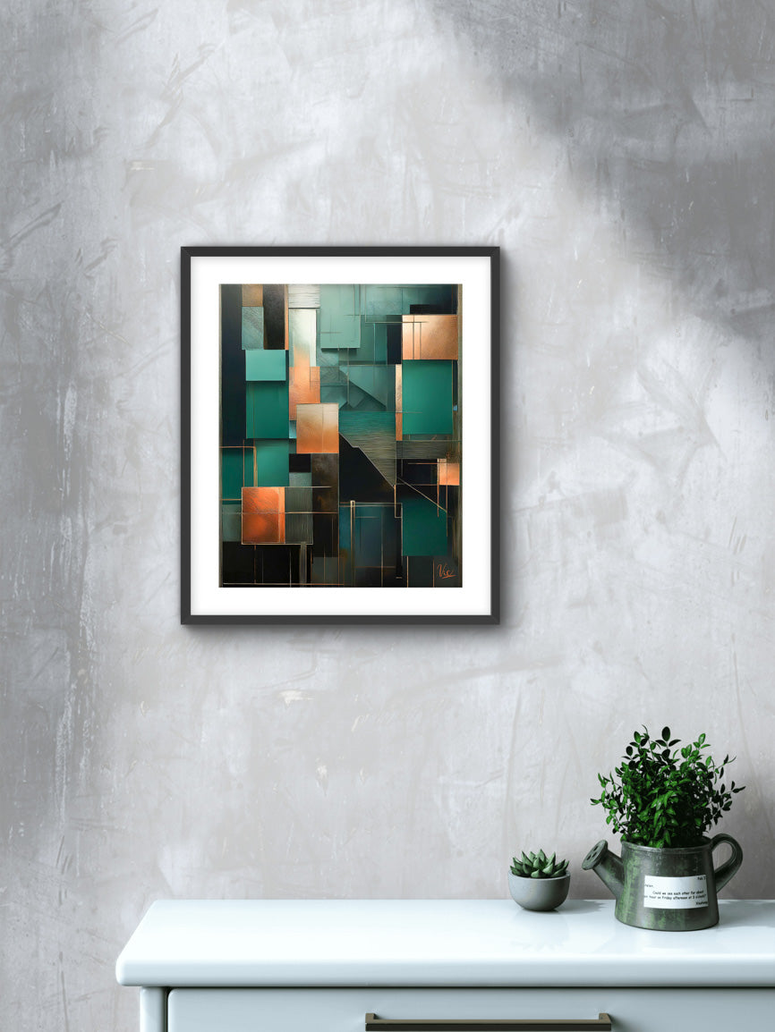 Contemporary Abstract Green Geometric Painting