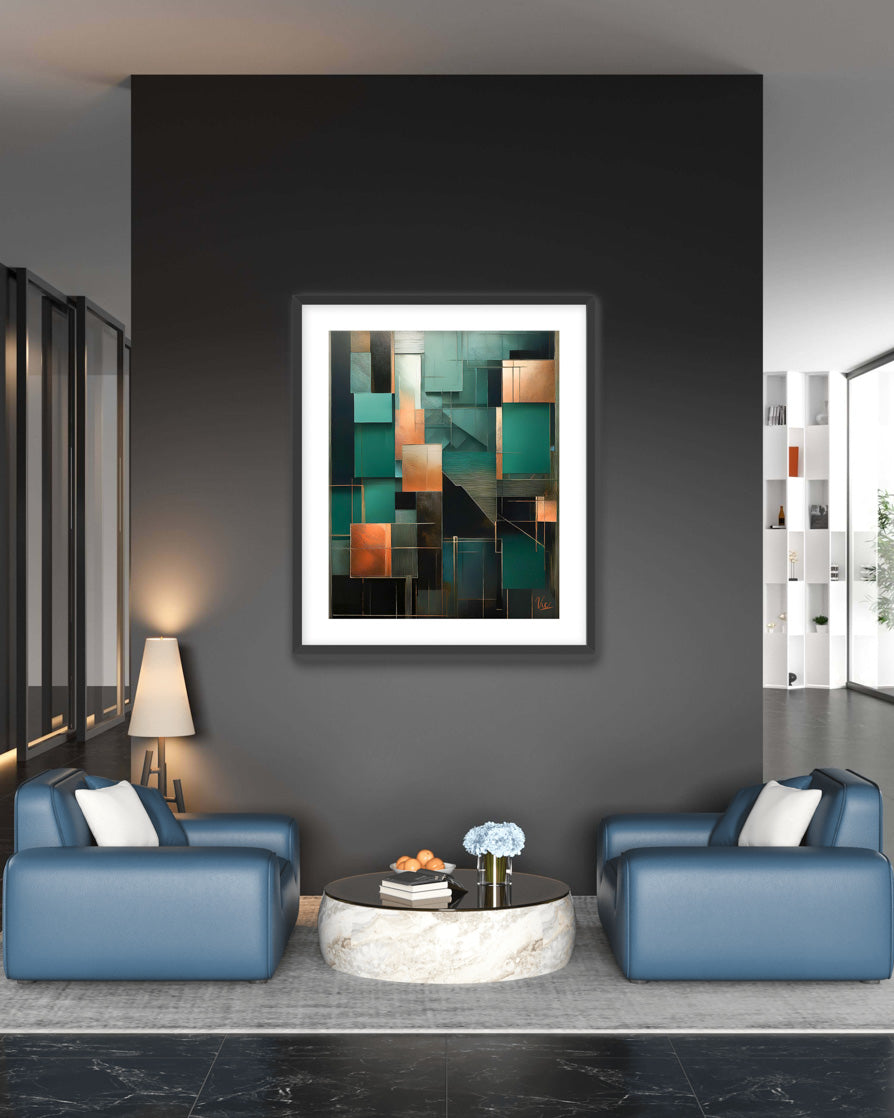 Contemporary Abstract Green Geometric Painting