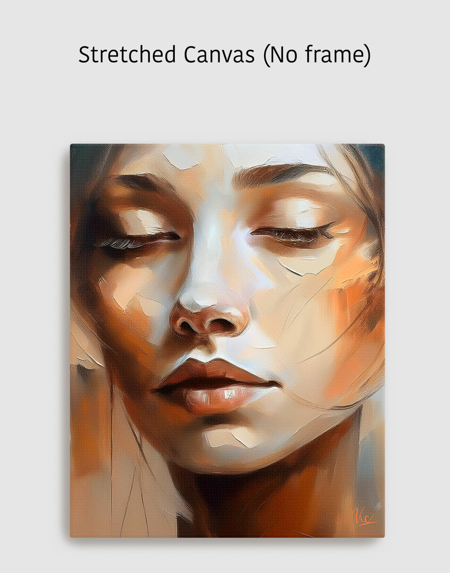 Abstract Modern Woman Face Painting in Beige Muted Tone