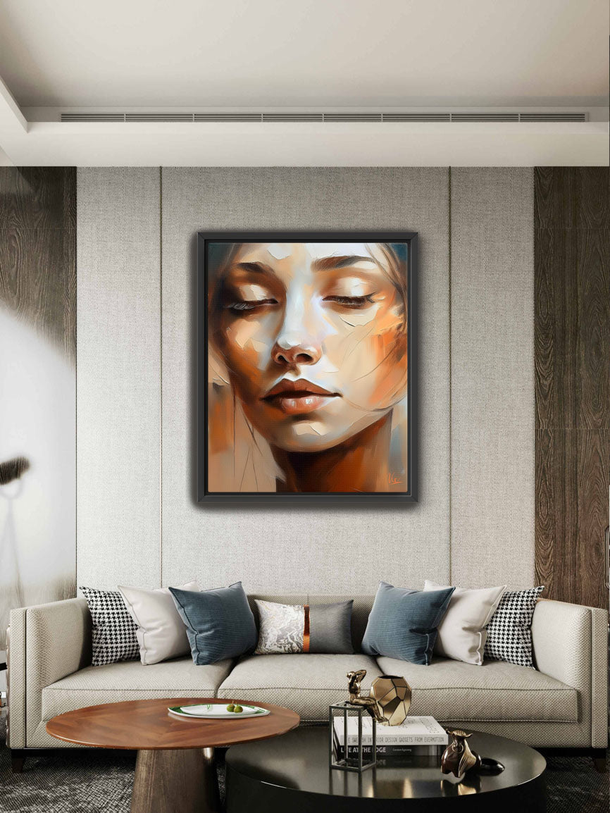 Abstract Modern Woman Face Painting in Beige Muted Tone