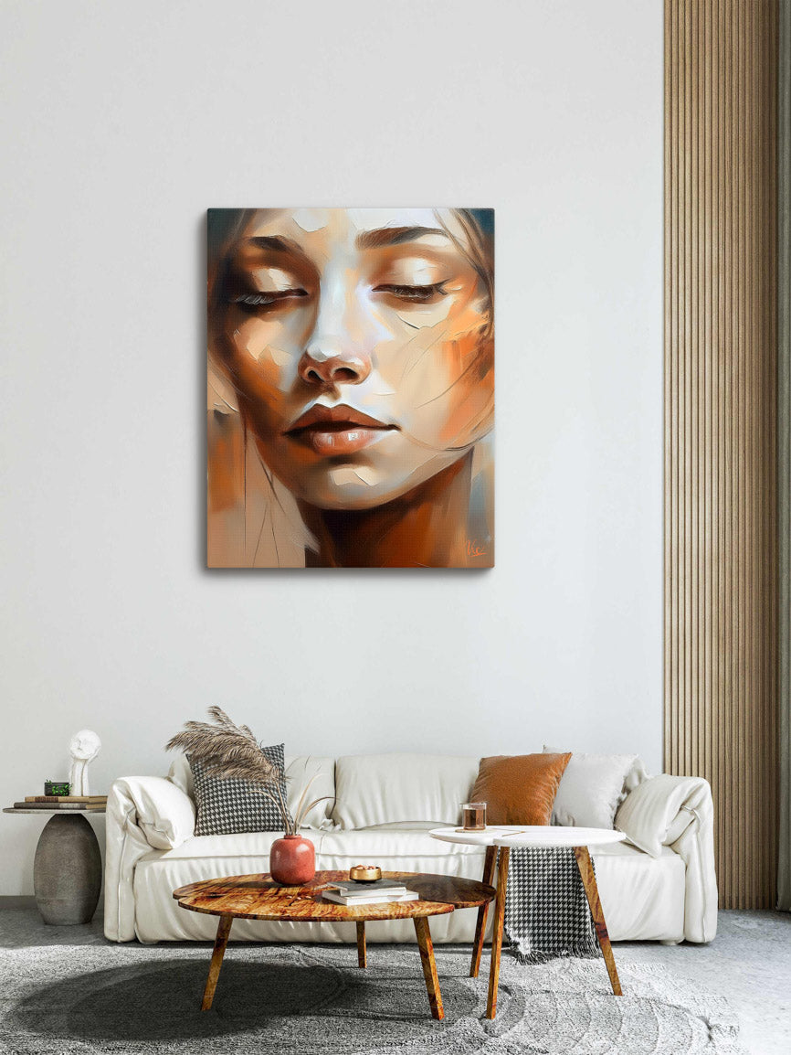 Abstract Modern Woman Face Painting in Beige Muted Tone