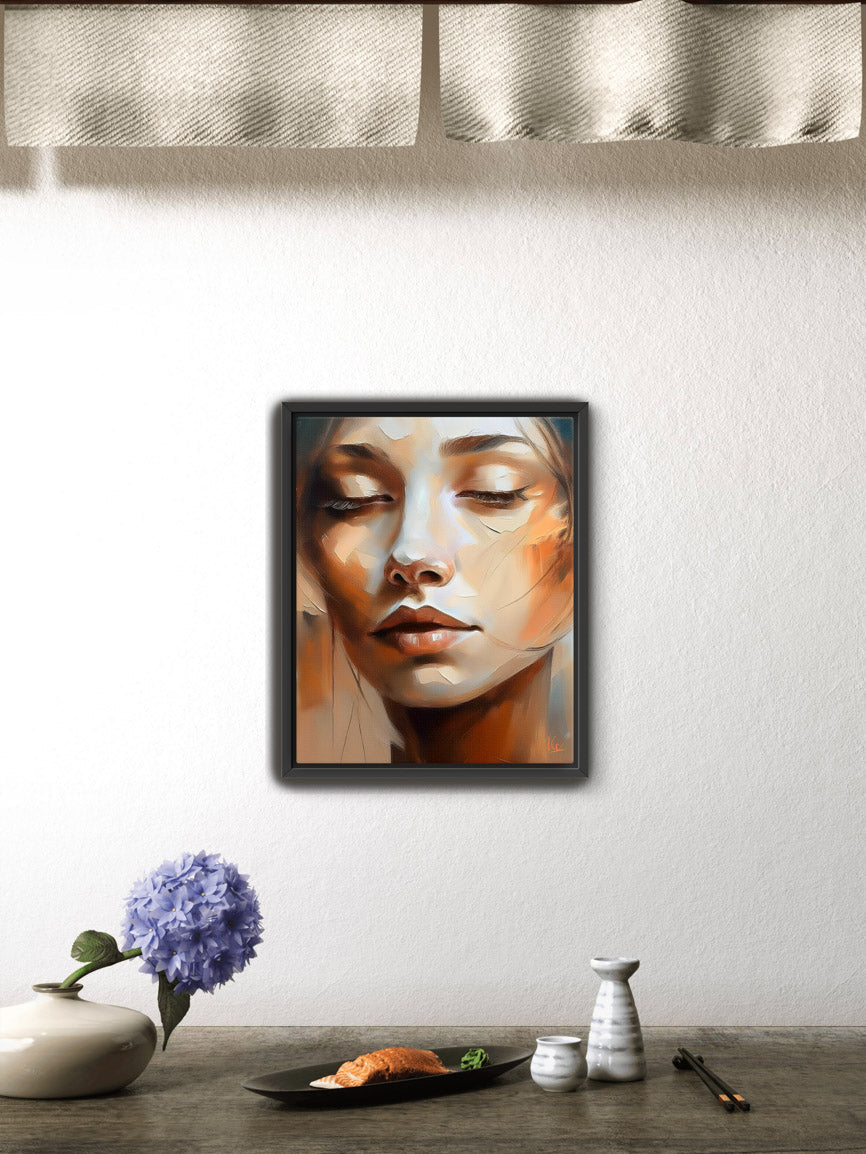 Abstract Modern Woman Face Painting in Beige Muted Tone