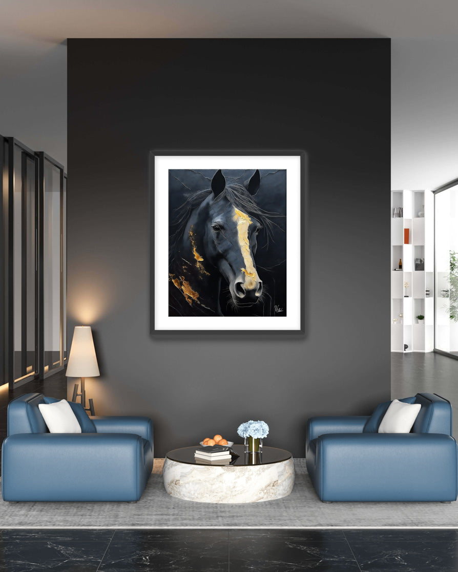 Modern Black Horse Fine Art Painting