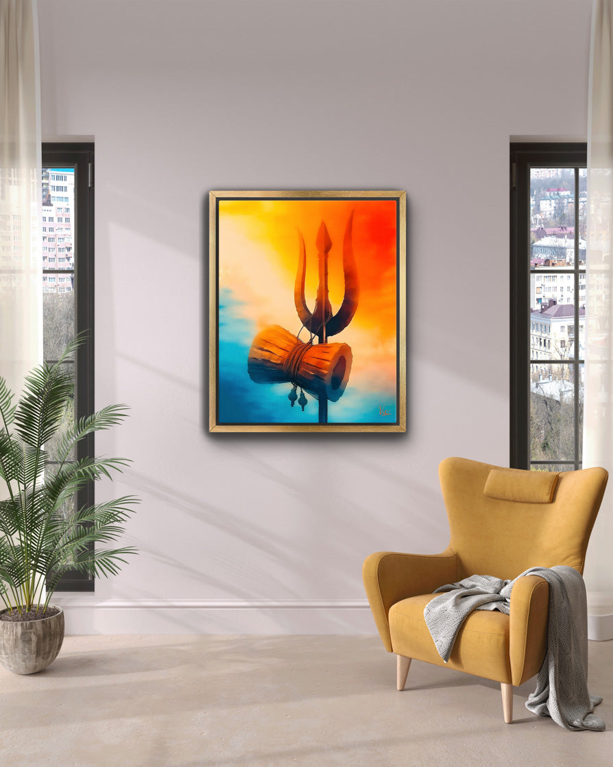 Shiva Trishool Wall Painting 2 - Sacred Trident Artwork
