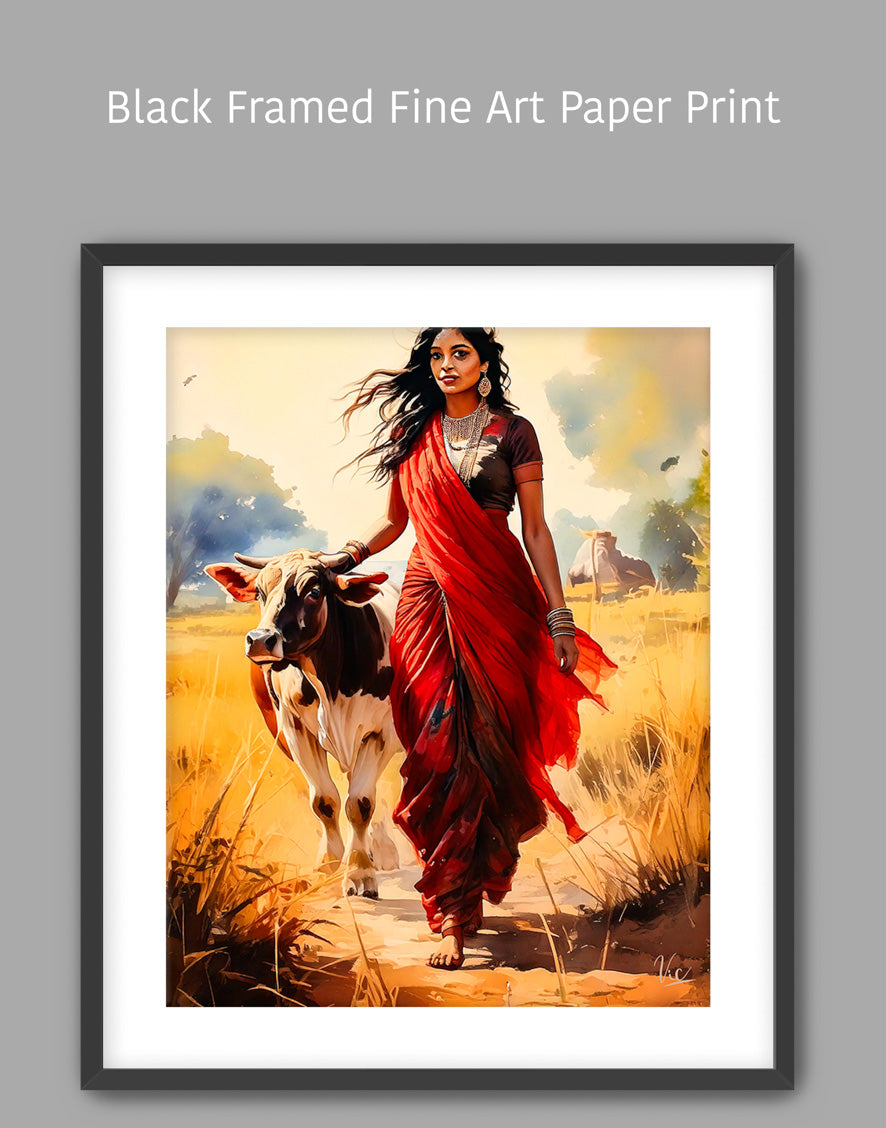 Fine Art Wall Painting of Traditional Indian Village Woman