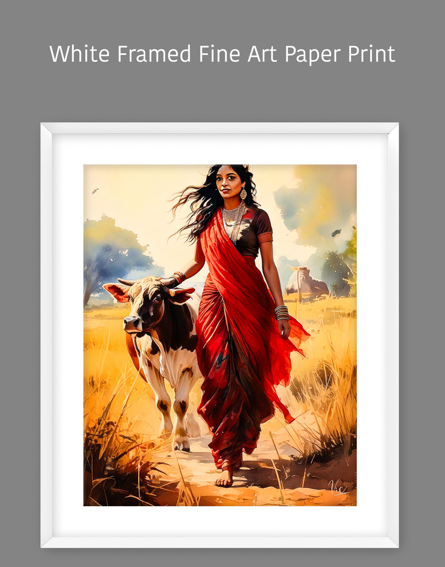 Fine Art Wall Painting of Traditional Indian Village Woman