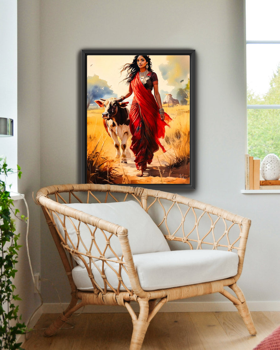 Fine Art Wall Painting of Traditional Indian Village Woman