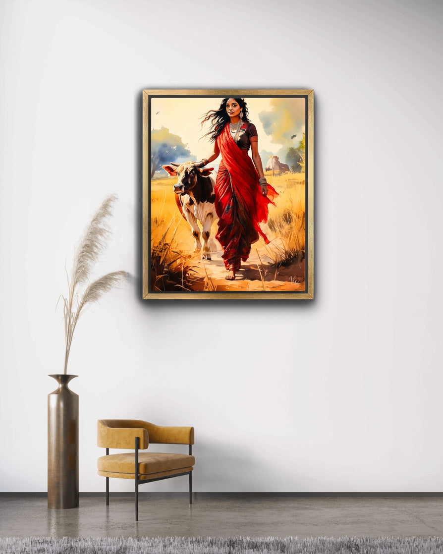 Fine Art Wall Painting of Traditional Indian Village Woman