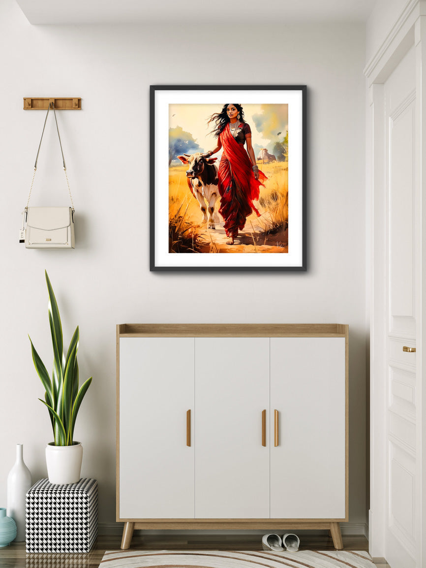 Fine Art Wall Painting of Traditional Indian Village Woman