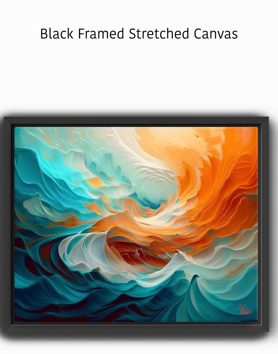Abstract Waves Painting - Blue & Orange Fine Art Wall Decor