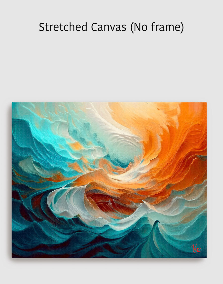 Abstract Waves Painting - Blue & Orange Fine Art Wall Decor