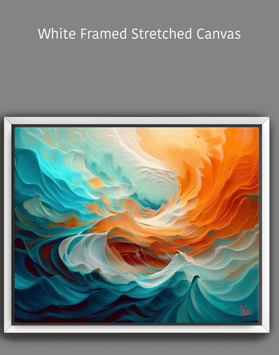 Abstract Waves Painting - Blue & Orange Fine Art Wall Decor