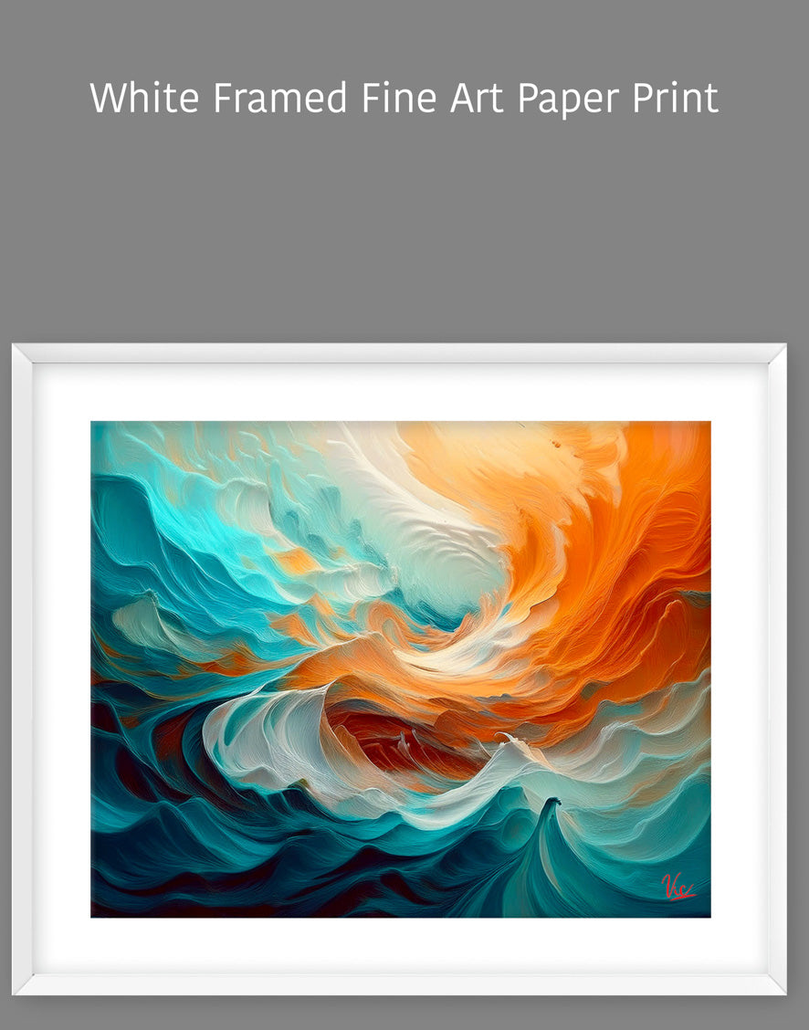 Abstract Waves Painting - Blue & Orange Fine Art Wall Decor
