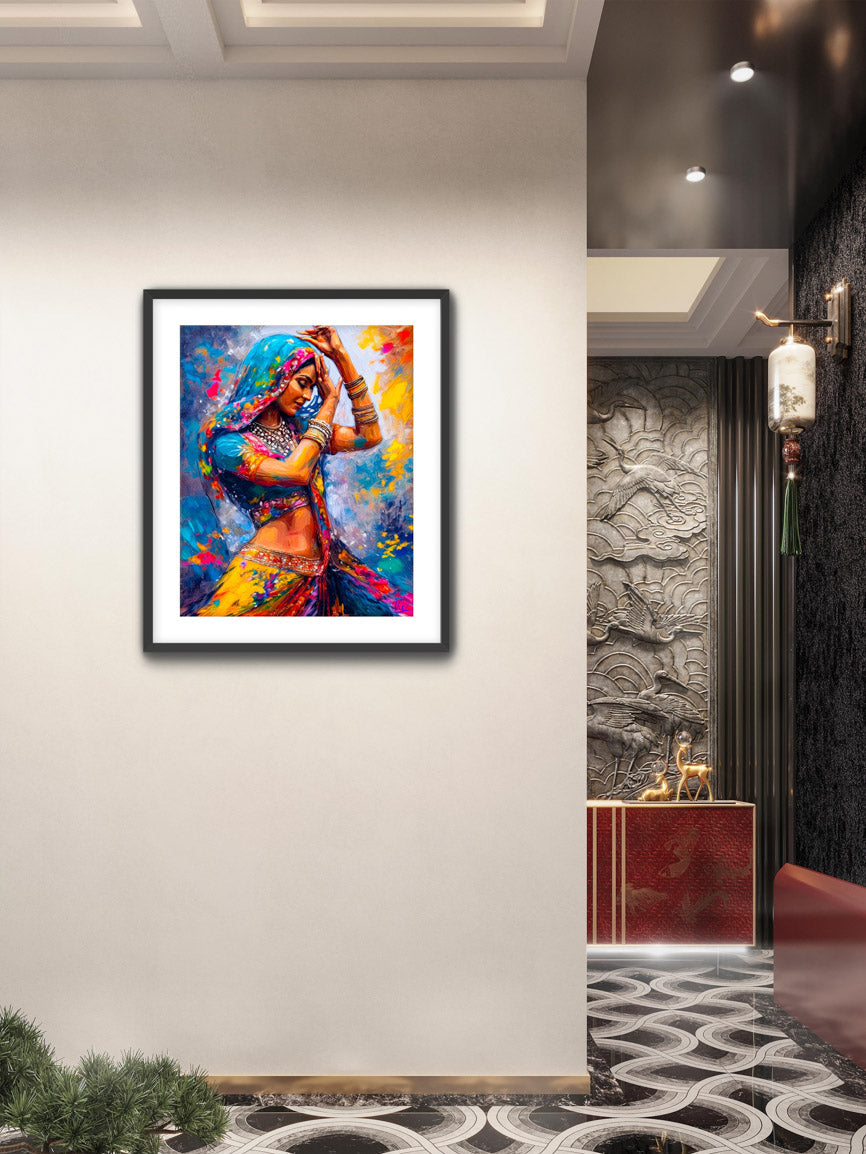 Vibrant Wall Art - Colorful Indian Girl Dancing Painting