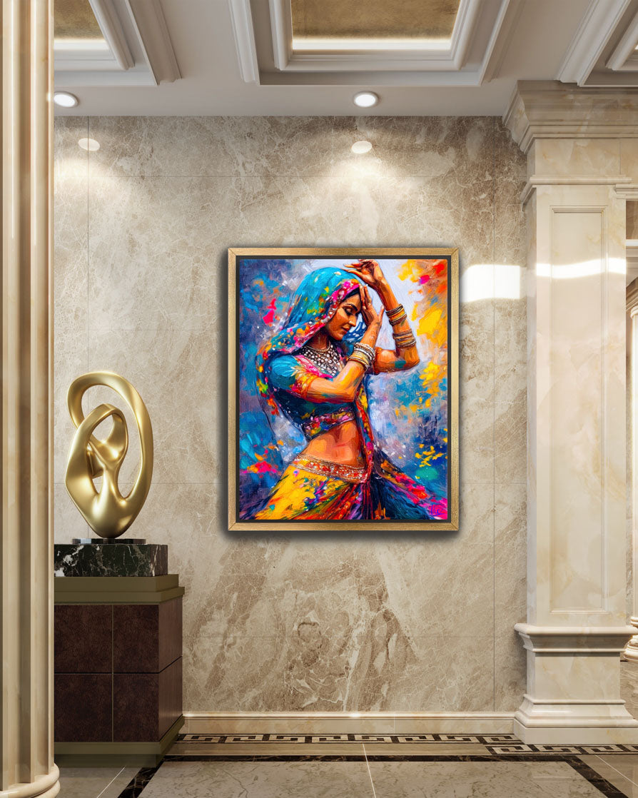 Vibrant Wall Art - Colorful Indian Girl Dancing Painting