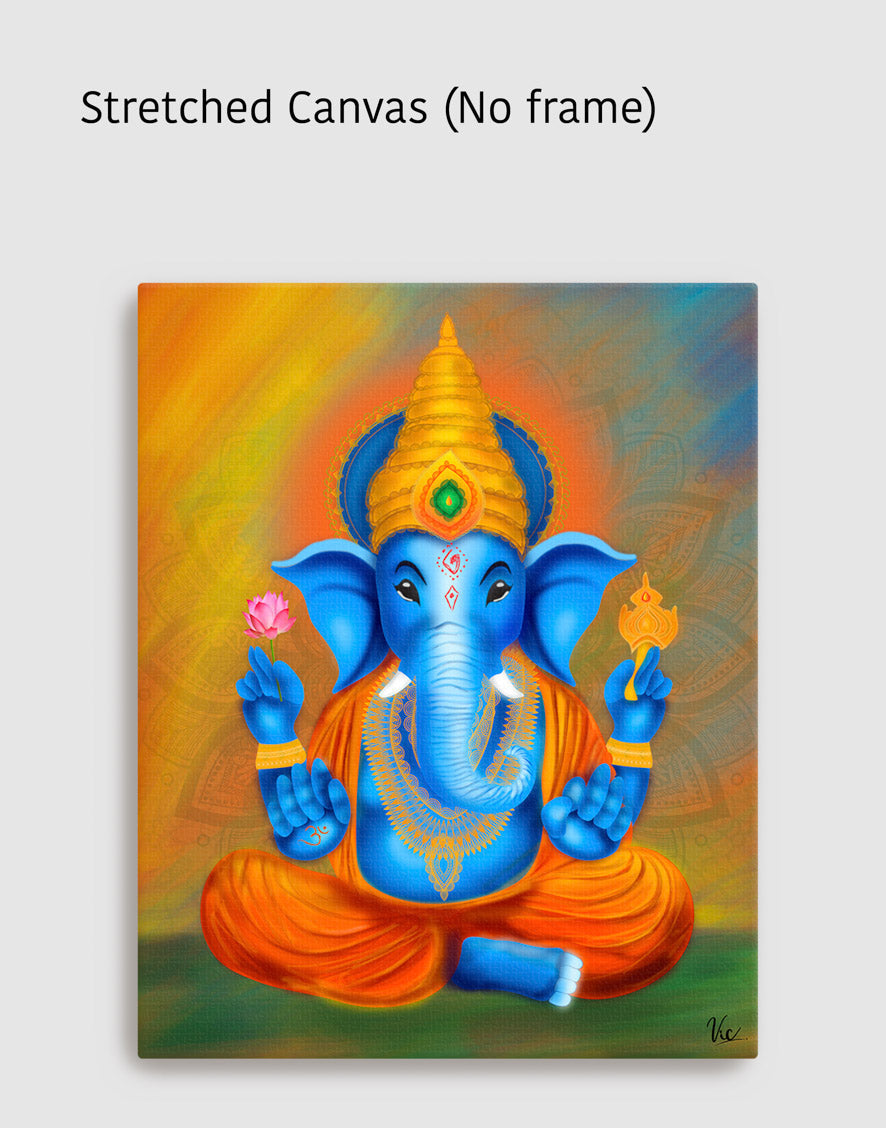 Traditional Blue Indian Ganesha Painting - Vibrant Blessing Artwork for Home Décor