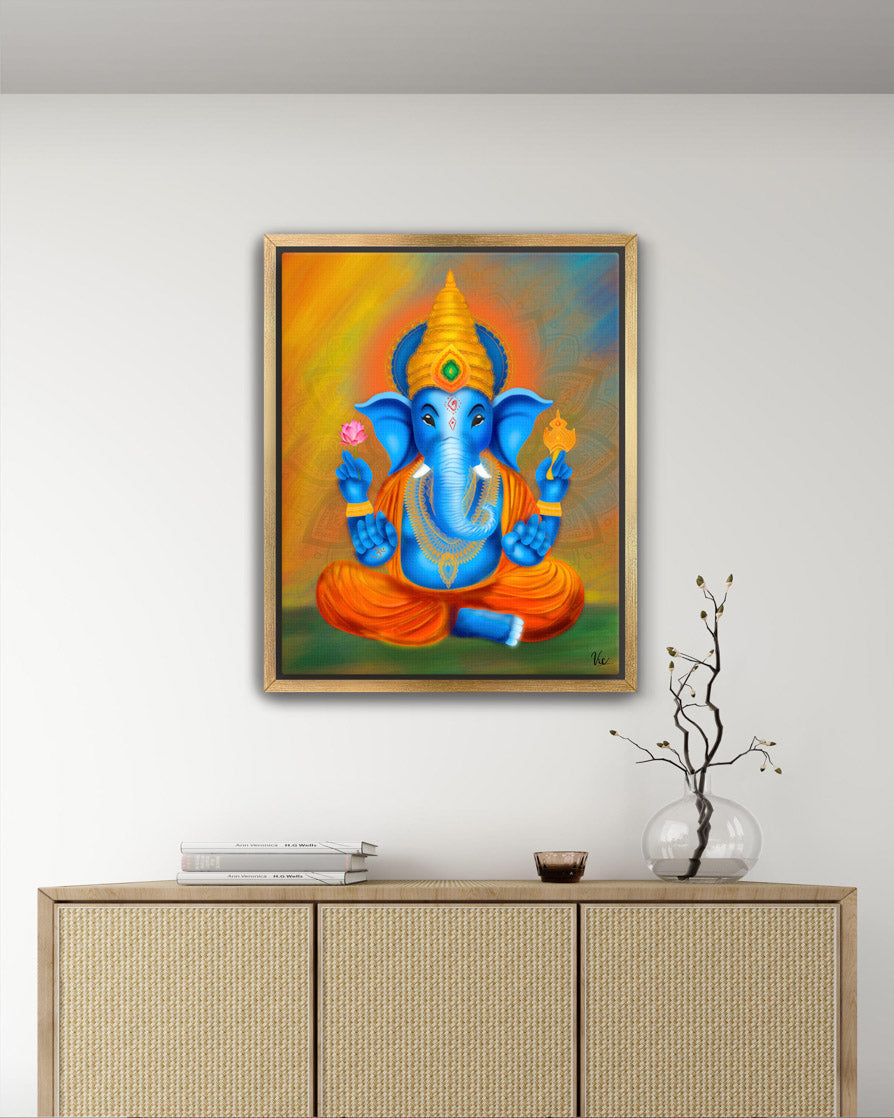 Traditional Blue Indian Ganesha Painting - Vibrant Blessing Artwork for Home Décor