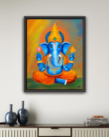 Traditional Blue Indian Ganesha Painting - Vibrant Blessing Artwork for Home Décor