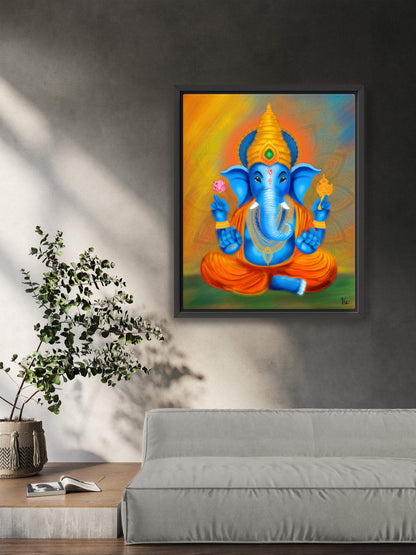 Traditional Blue Indian Ganesha Painting - Vibrant Blessing Artwork for Home Décor