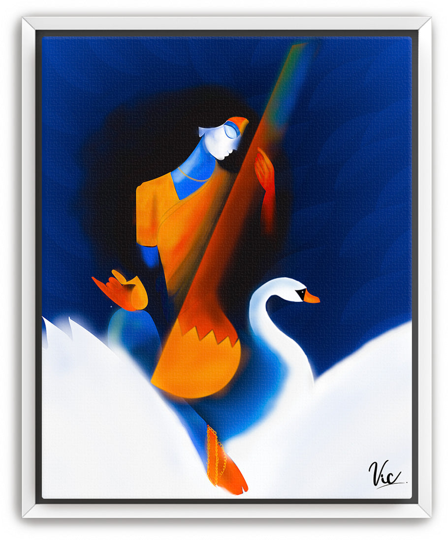 Spiritual Blue Indian Goddess Saraswati Painting