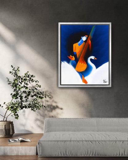 Spiritual Blue Indian Goddess Saraswati Painting