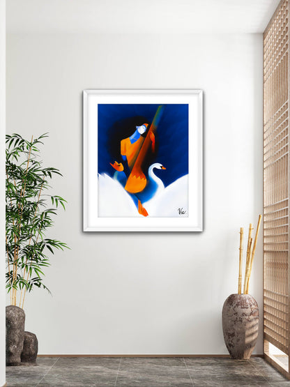 Spiritual Blue Indian Goddess Saraswati Painting