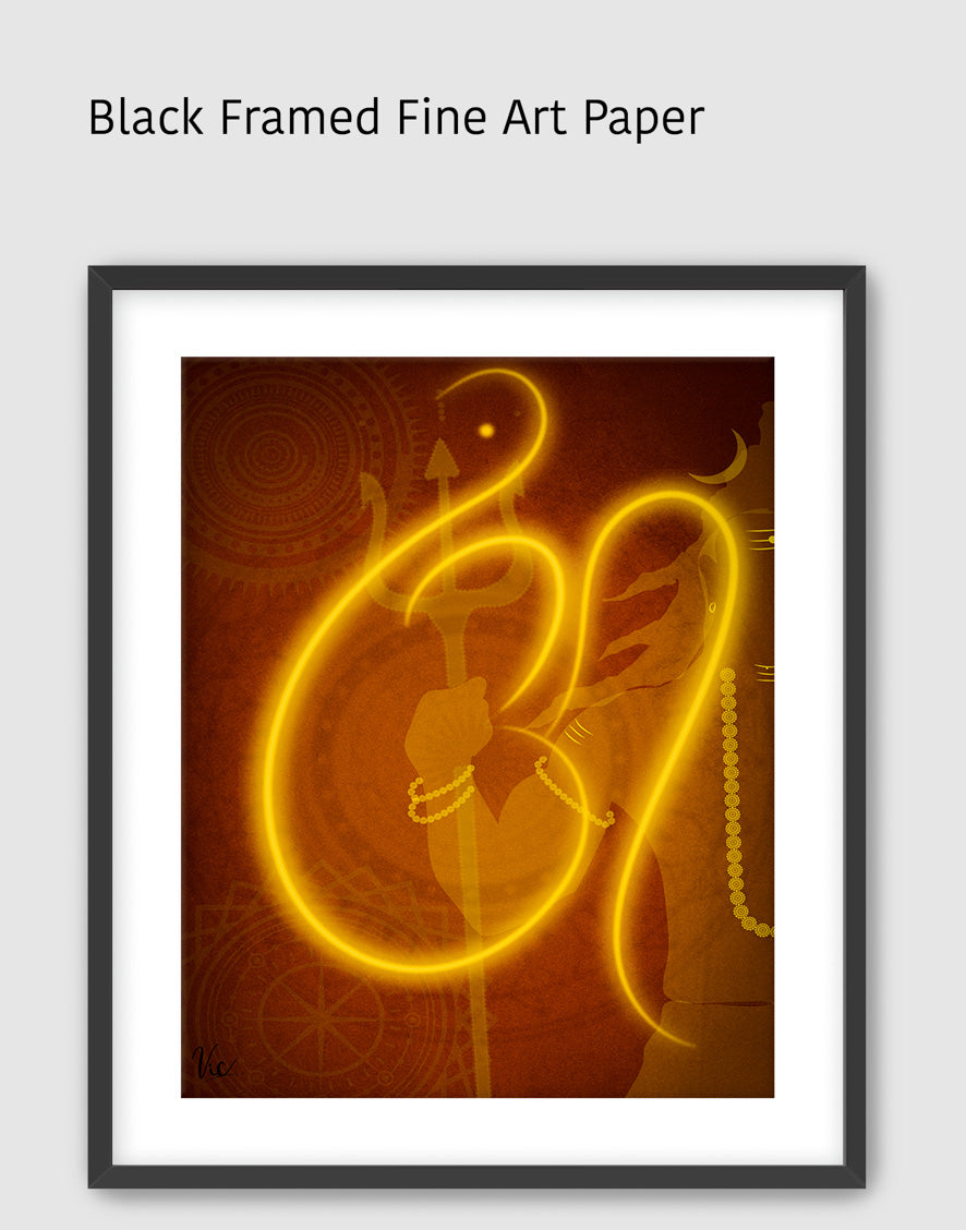 Spiritual Red Orange Indian Lord Shiva Om Painting - Contemporary Wall Art for Home Décor