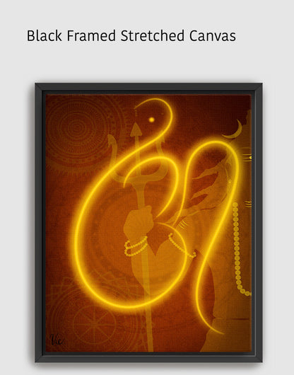 Spiritual Red Orange Indian Lord Shiva Om Painting - Contemporary Wall Art for Home Décor