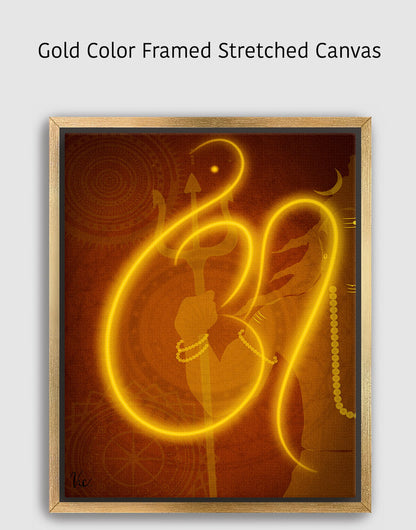 Spiritual Red Orange Indian Lord Shiva Om Painting - Contemporary Wall Art for Home Décor