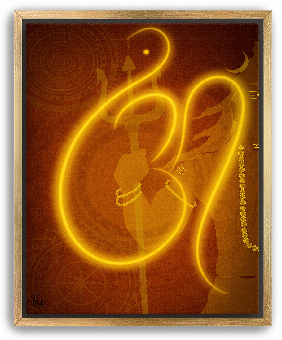 Spiritual Red Orange Indian Lord Shiva Om Painting - Contemporary Wall Art for Home Décor